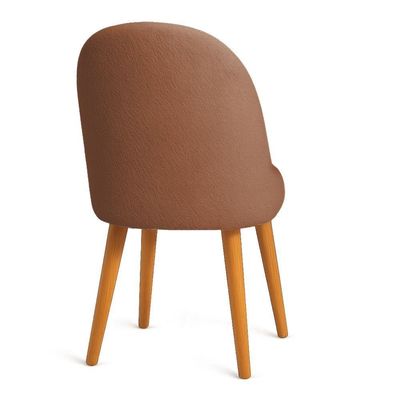 Kit 02 Cadeiras Poltrona De Jantar Estofada Luna Boucle Terracota Pés Palito Castanho - Pallazio