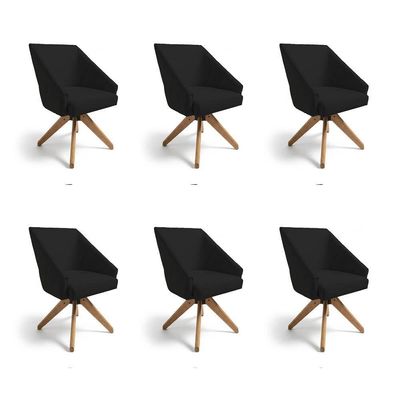 Kit 8 Poltronas Giratórias Alana Veludo Base De Madeira - Pallazio Cor Preto