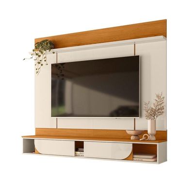 Painel Rack Bancada Aura Mdp 2 Portas Deslizantes - Pallazio Cor Cinamomo E Off White