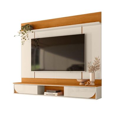 Painel Rack Bancada Aura Mdp 2 Portas Deslizantes - Pallazio Cor Cinamomo E Off White