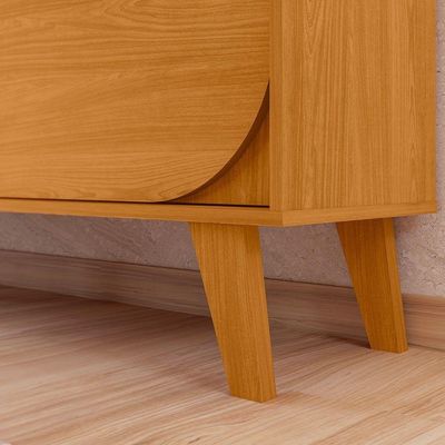 Kit Rack Bancada E Painel Duna 2 Portas Deslizantes Cinamomo Pés De Madeira - Pallazio