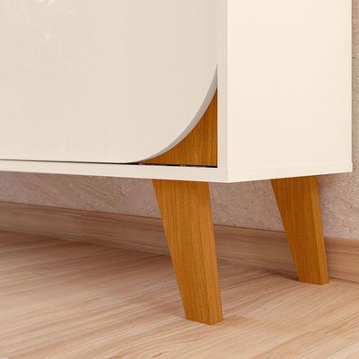Kit Rack Bancada E Painel Duna 2 Portas Deslizantes Cinamomo E Off White Pés De Madeira - Pallazio