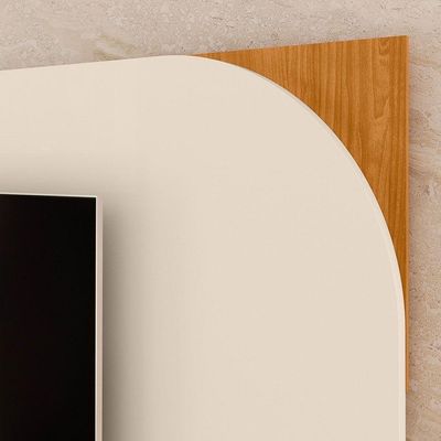 Kit Rack Bancada E Painel Duna 2 Portas Deslizantes Cinamomo E Off White Pés De Madeira - Pallazio