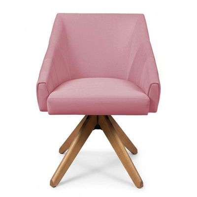 Kit 4 Poltronas Giratórias Alana Veludo Rosê Base De Madeira - Pallazio