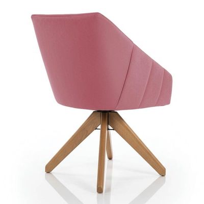 Kit 4 Poltronas Giratórias Alana Veludo Rosê Base De Madeira - Pallazio