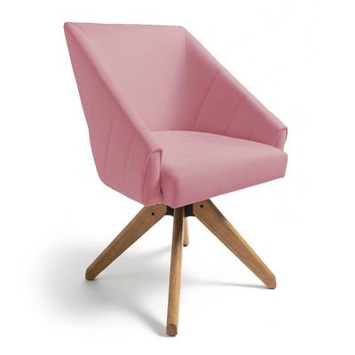 Kit 4 Poltronas Giratórias Alana Veludo Rosê Base De Madeira - Pallazio