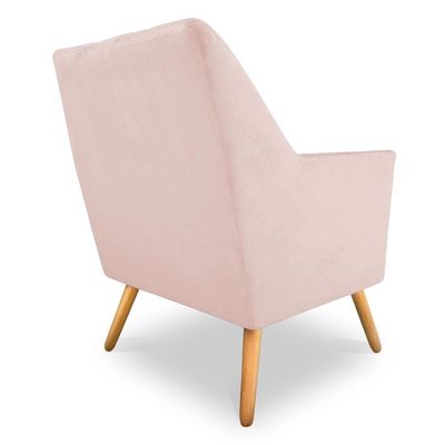 Poltrona Velvet Strass Veludo Pés De Madeira Rosa Bebê - Pallazio