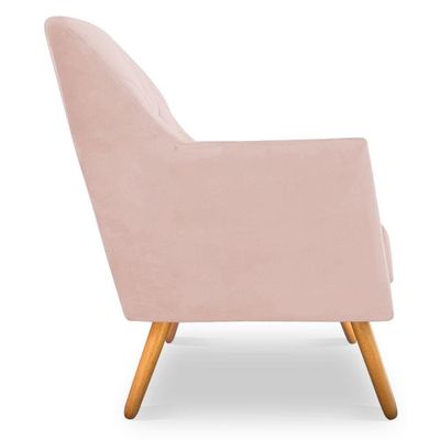 Poltrona Velvet Strass Veludo Pés De Madeira Rosa Bebê - Pallazio