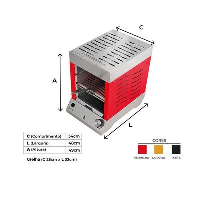 Churrasqueira A Gás Vertical Sem Fumaça Flame Dinoxx Gás GLP Preta