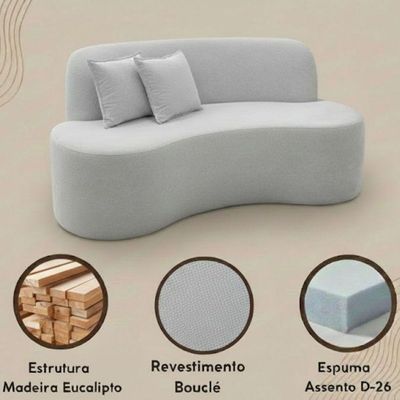 Sofá Ondulado Orgânico Pequeno 2 Lugares Sala Bouclé Cinza