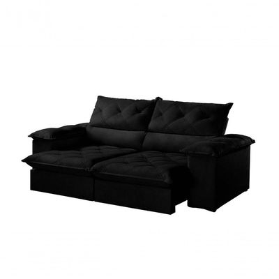 Sofá Istambul Retrátil E Reclinável Caixa Zero 2,40m Pillow De 15cm - Preto
