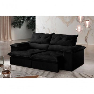 Sofá Istambul Retrátil E Reclinável Caixa Zero 2,40m Pillow De 15cm - Preto