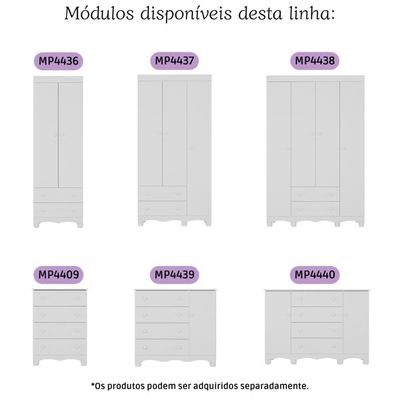Guarda-roupa Infantil 62cm 2 Portas E 2 Gavetas Dengo Multimóveis Mp4436 Branco Branco