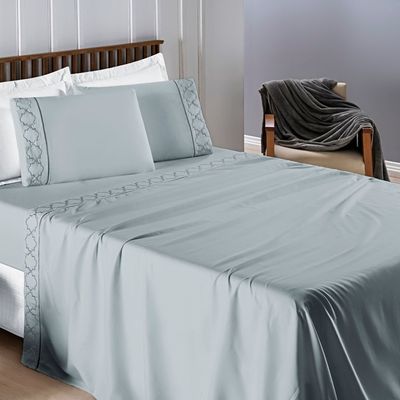 Jogo de Cama 300 Fios Bordado Queen Infinity 04 Peças - Cinza