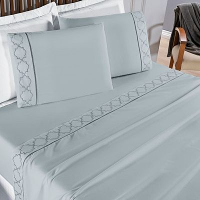 Jogo de Cama 300 Fios Bordado Queen Infinity 04 Peças - Cinza