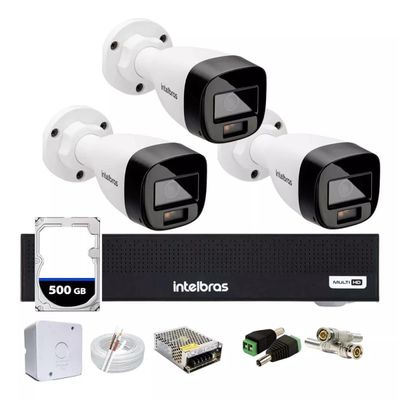 Kit 3 Cameras de Seguranca Intelbras 3220 Full Color C/ Audio, Dvr 4ch C/ Hd 500gb