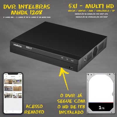 Kit 8 cameras seguranca 2 mp Full HD dvr Intelbras 1008 1 tb