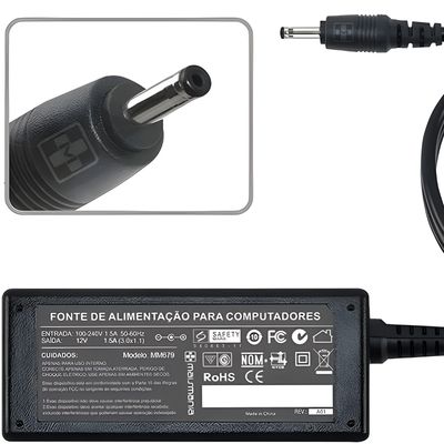 Fonte para tablet Acer/Gateway 12v 1.5a 3.0 x 1.1 mm679