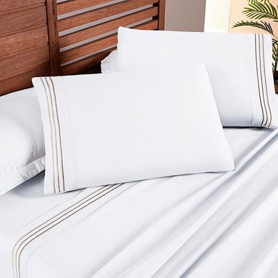Jogo de Cama Allegra Queen 04 Peças - Branco Neve/Taupe