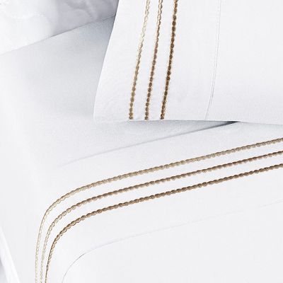Jogo de Cama Allegra Queen 04 Peças - Branco Neve/Taupe