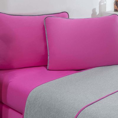 Jogo De Cama Malha Lençol 100% Algodão Urbano 4 Peças Casal - Pink/Mescla