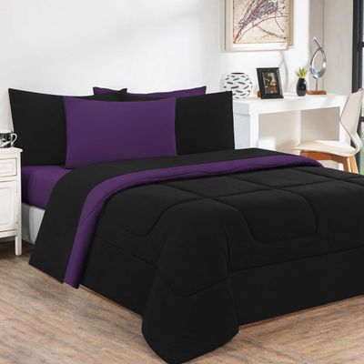 Edredom Malha 100% Algodão Gran Moratta 1 Peça Queen - Preto/Roxo