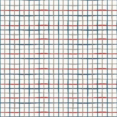 Papel de Parede Revoada Xadrez Aquarela Azul, Cinza e Vermelho 4424