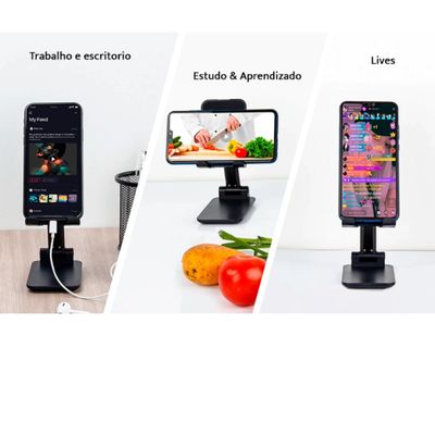 SUPORTE DE MESA UNIVERSAL PARA CELULAR E TABLET BASE FIXA ALTURA AJUSTAVEL