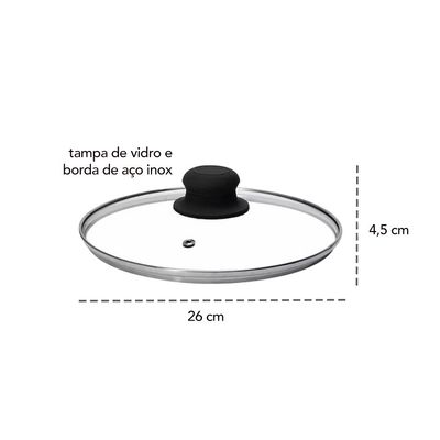 Tampa de Vidro para Panela Avulsa Aço Inox Baquelite N26