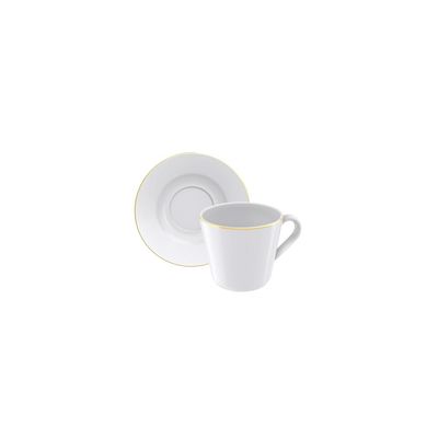 Conjunto Xícara e Pires Chá Filetado Tramontina Elisa em Porcelana com Borda Dourada 185 ml 2 Peças