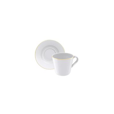 Conjunto Xícara e Pires Chá Filetado Tramontina Elisa em Porcelana com Borda Dourada 185 ml 2 Peças