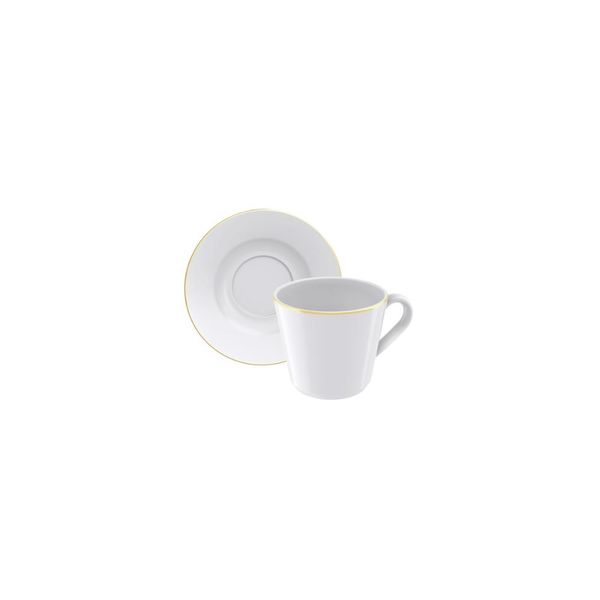 Conjunto Xícara e Pires Chá Filetado Tramontina Elisa em Porcelana com Borda Dourada 185 ml 2 Peças