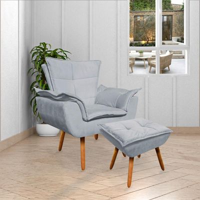 Puff Decorativo Pés Palito Charger Suede Cinza - Gran Belo