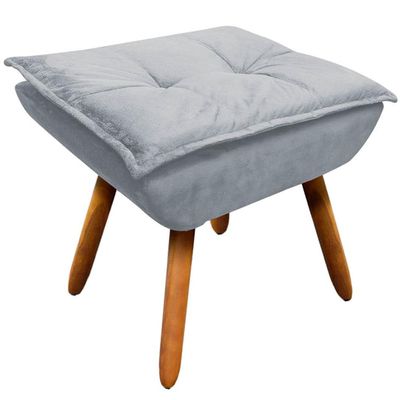 Puff Decorativo Pés Palito Charger Suede Cinza - Gran Belo
