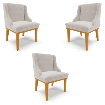 Kit 3 Cadeiras Decorativas Sala de Jantar Base Fixa de Madeira Firenze Veludo Cinza/Castanho G19 - Gran Belo