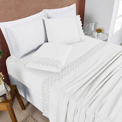 Coordenado Cobre Leito e Lençol Divino King 7 Pçs - White