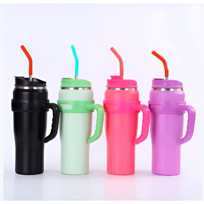 Copo Térmico Inox com Alça Canudo Esmaltado Glitter Portátil, Prático e Mantém a Temperatura Idea - Cor:Rosa