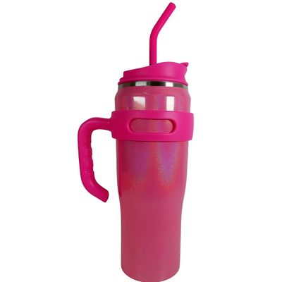 Copo Térmico Inox com Alça Canudo Esmaltado Glitter Portátil, Prático e Mantém a Temperatura Idea - Cor:Rosa
