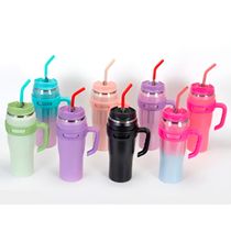 Copo Térmico Inox com Alça Canudo Esmaltado Glitter Portátil, Prático e Mantém a Temperatura Idea - Cor:Rosa