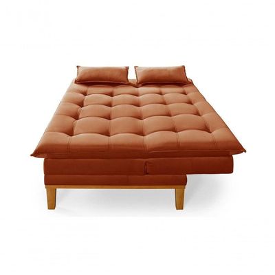 Sofá Cama Reclinável Casal 1,84m Island Suede Terracota Premium