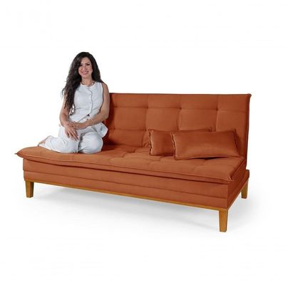 Sofá Cama Reclinável Casal 1,84m Island Suede Terracota Premium