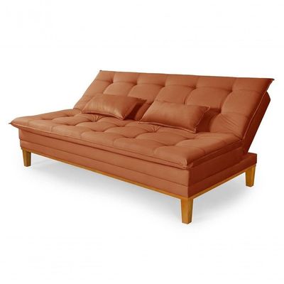 Sofá Cama Reclinável Casal 1,84m Island Suede Terracota Premium