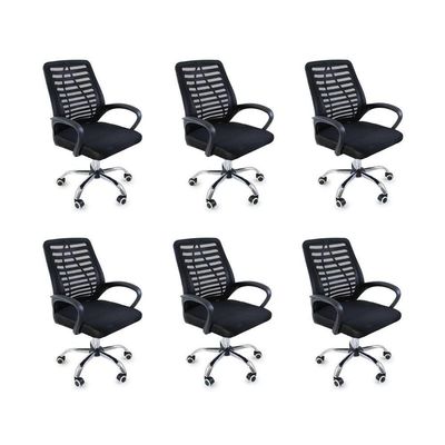 Kit 6 Cadeiras De Escritório Esteirinha Mesh Ergonômica Preto