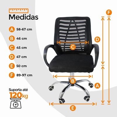 Kit 6 Cadeiras De Escritório Esteirinha Mesh Ergonômica Preto