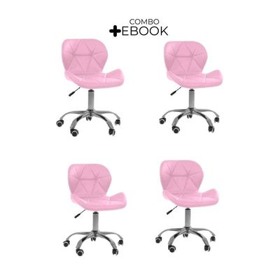 Kit 4 Cadeiras Office Eiffel Slim Ajustável Oficial Rosa