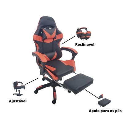Cadeira Gamer Stillus Ergonômica Oficial Apoio De Pés Vermelho