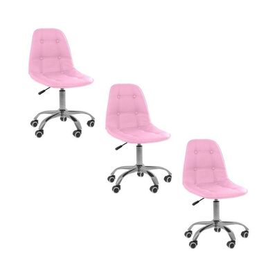 Kit 3 Cadeiras Office Eiffel Botonê Ajustável Oficial Rosa