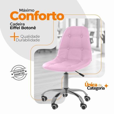 Kit 3 Cadeiras Office Eiffel Botonê Ajustável Oficial Rosa