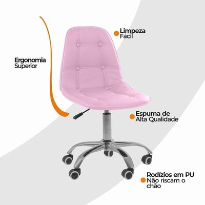 Kit 3 Cadeiras Office Eiffel Botonê Ajustável Oficial Rosa