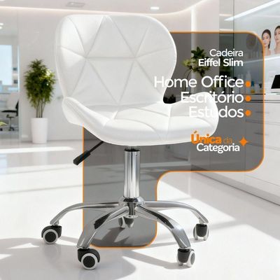 Cadeira Office Eiffel Slim Com Base Giratória Oficial Branco